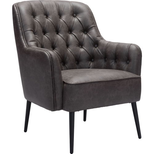 Tasmania Accent Chair in Tufted Vintage Black Leatherette & Metal