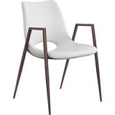 Desi Dining Chair in White Leatherette & Brown Metal (Set of 2)