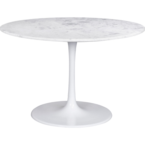 Phoenix 47 Round Dining Table in White Marble & White Metal