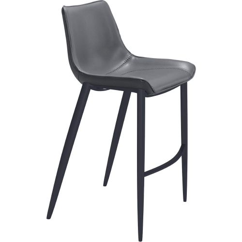 Magnus Bar Stool in Dark Gray Leatherette & Black Steel (Set of 2)
