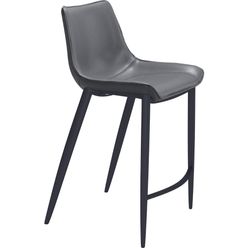 Magnus Counter Stool in Dark Gray Leatherette & Black Steel (Set of 2)