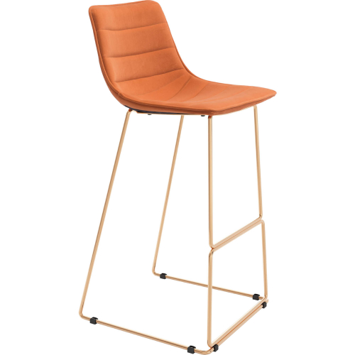 Adele Bar Stool in Orange Velvet & Gold Steel (Set of 2)
