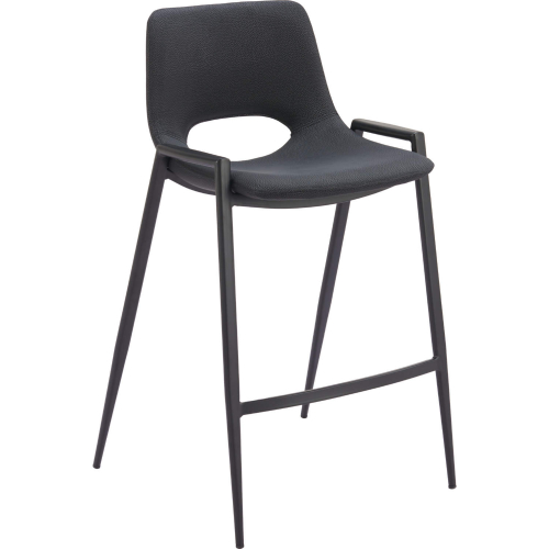 Desi Counter Stool in Black Leatherette & Black Steel (Set of 2)