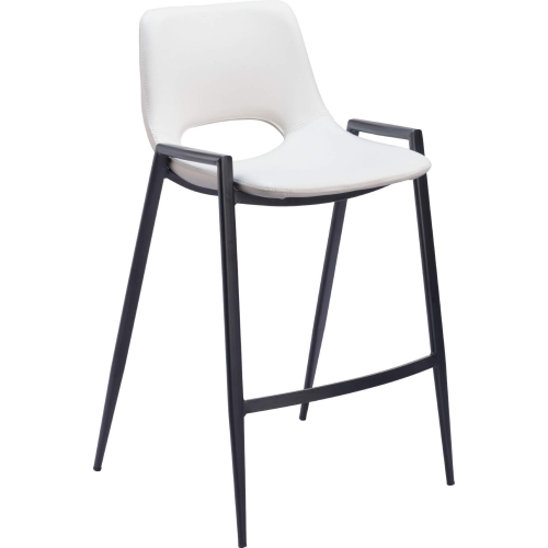 Desi Counter Stool in White Leatherette & Black Steel (Set of 2)