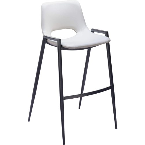 Desi Bar Stool in White Leatherette & Black Steel (Set of 2)