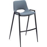 Desi Bar Stool in Blue Leatherette & Black Steel (Set of 2)