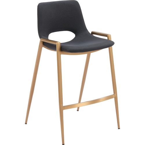 Desi Counter Stool in Black Leatherette & Gold Steel (Set of 2)