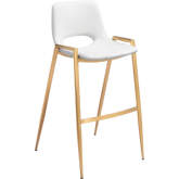 Desi Bar Stool in White Leatherette & Gold Steel (Set of 2)