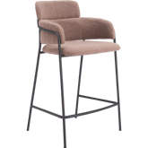 Marcel Counter Stool in Brown Shearling Style Fabric & Black Steel (Set of 2)