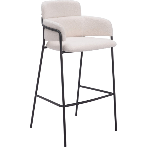 Marcel Bar Stool in Cream Shearling Style Fabric & Black Steel (Set of 2)