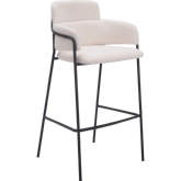 Marcel Bar Stool in Cream Shearling Style Fabric & Black Steel (Set of 2)