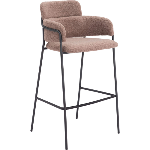 Marcel Bar Stool in Brown Shearling Style Fabric & Black Steel (Set of 2)
