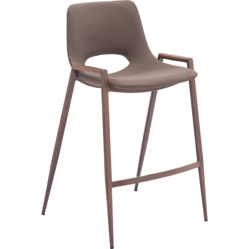 Desi Counter Stool in Brown Leatherette & Walnut Finish Steel (Set of 2)