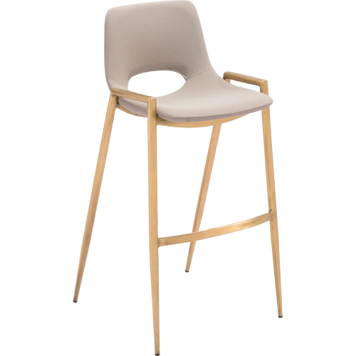Desi Bar Stool in Beige Leatherette & Gold Steel (Set of 2)