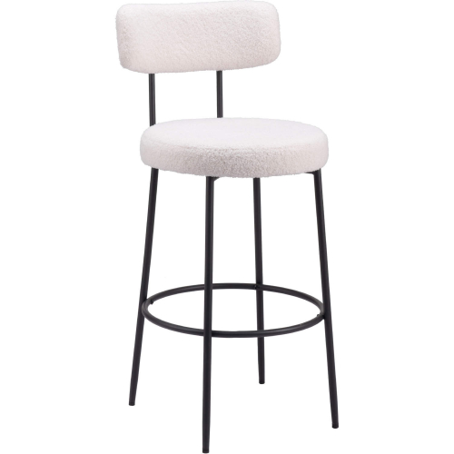Blanca Bar Stool in Ivory Shearling Style Fabric & Black Steel (Set of 2)