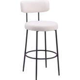 Blanca Bar Stool in Ivory Shearling Style Fabric & Black Steel (Set of 2)