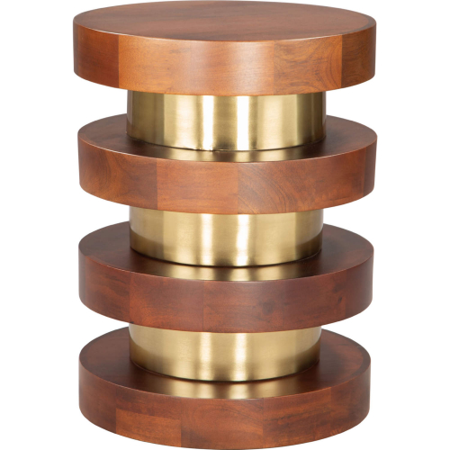Marigot Side Table in Brown Finish Wood & Brushed Gold Steel