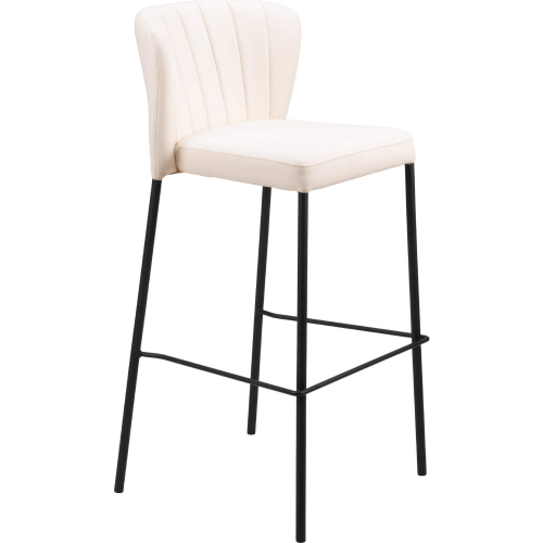 Linz Bar Stool in Channel Tufted Cream Leatherette & Black Steel (Set of 2)