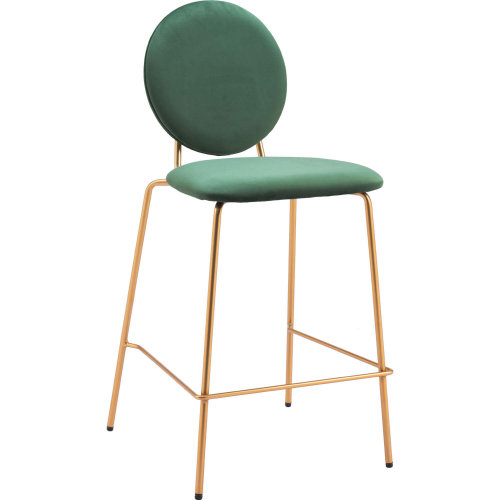 Odessa Counter Stool in Green Velvet & Gold Steel (Set of 2)