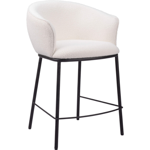 Essen Counter Stool Ivory Shearling Style Fabric & Black Steel