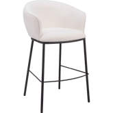 Essen Bar Stool in Ivory Shearling Style Fabric & Black Steel