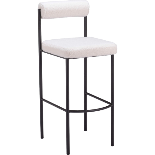 Livorno Bar Stool in Ivory Shearling Style Fabric & Black Steel (Set of 2)