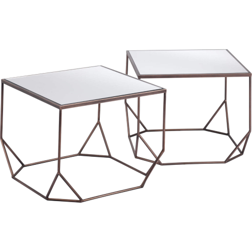 Arzon Coffee Table Set in Glass & Bronze Steel (Set of 2)