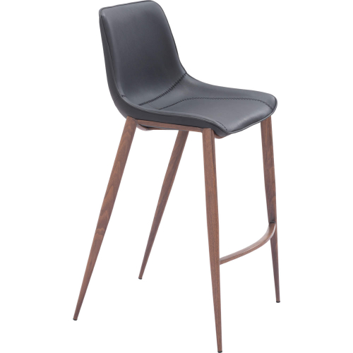 Magnus Bar Stool in Black Leatherette & Walnut Faux wood Steel (Set of 2)