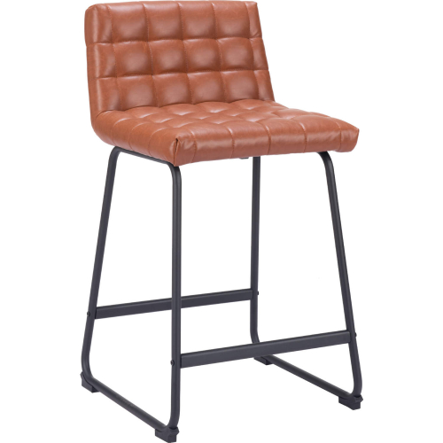 Pago Counter Stool in Brown Leatherette & Black Steel (Set of 2)