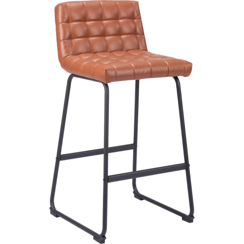 Pago Bar Stool in Brown Leatherette & Black Steel (Set of 2)