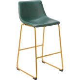 Augusta Bar Stool in Green Leatherette & Gold Finish Steel (Set of 2)