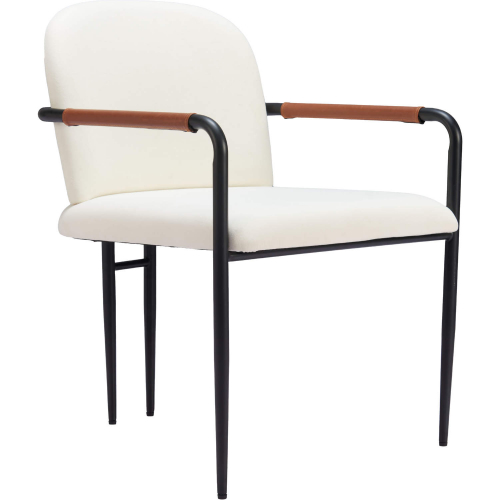 Sibu Dining Chair in Cream Fabric, Brown Leatherette & Black Steel (Set of 2)