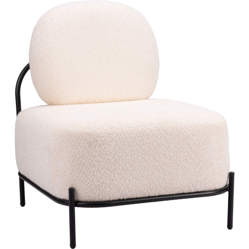 Arendal Accent Chair in Vanilla Cream Sherpa Style Fabric & Black Steel
