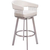 Bantry Swivel Bar Stool in Off White Leatherette & Brushed Stainless Steel