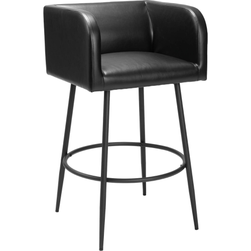 Horbat Bar Stool in Black Leatherette & Black Steel (Set of 2)