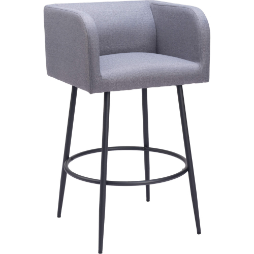 Horbat Bar Stool in Gray Fabric & Black Steel (Set of 2)