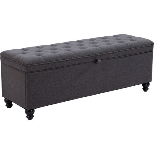 Halifax Storage Bench in Tufted Gray Shearling Style Fabric & Black Wood