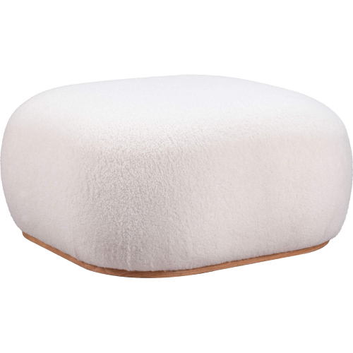Azua Ottoman in Cream Sherpa Style Fabric & Wood
