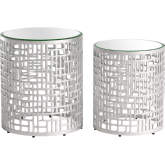 Reden Side Table Set in Silver Aluminum & Mirror Glass (Set of 2)
