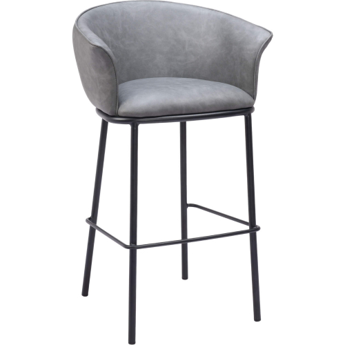 Garston Bar Stool in Gray Leatherette & Black Steel
