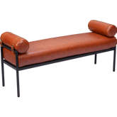 Barrow Bench in Brown Leatherette & Black Steel