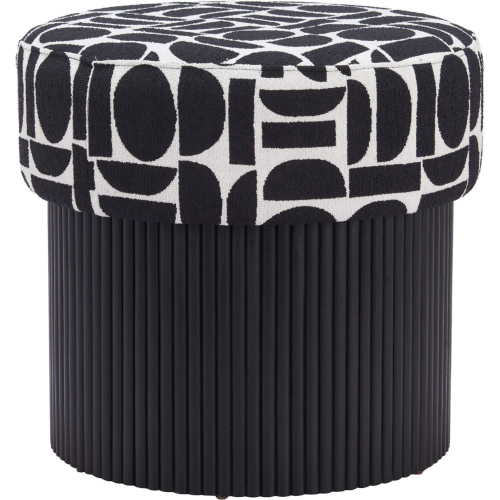 Boto Storage Ottoman in Black & White Pattern Fabric & Black Wood