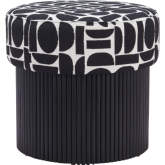 Boto Storage Ottoman in Black & White Pattern Fabric & Black Wood