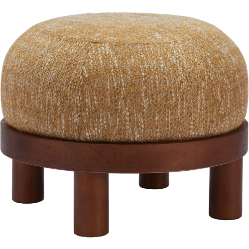 Gome Ottoman in Oat Yellow Fabric & Walnut Finish Wood