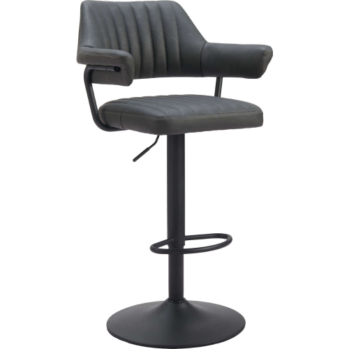 Erret Bar Stool in Gray Leatherette & Black Steel