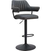 Erret Bar Stool in Gray Leatherette & Black Steel