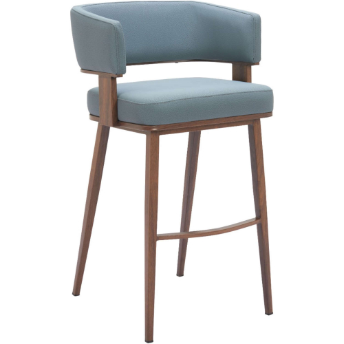 Poise Bar Stool in Azure Blue Gray Leatherette & Walnut Finish (Set of 2)