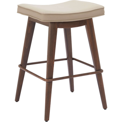 Divat Counter Stool in Beige Leatherette & Walnut Faux Wood (Set of 2)