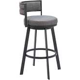 Gimsby Swivel Bar Stool in Gray Leatherette & Black Metal