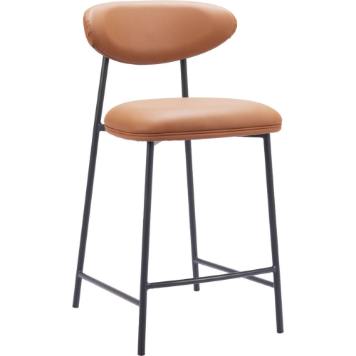 Rorun Counter Stool in Brown Leatherette & Black Steel (Set of 2)